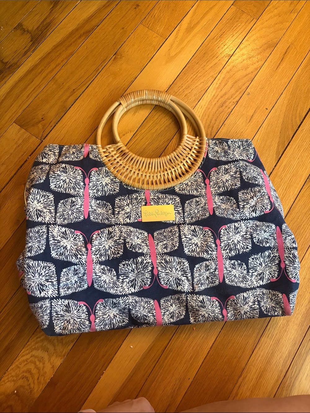 Lilly Pulitzer butterfly canvas PatternTote with Bamboo Ring Handles